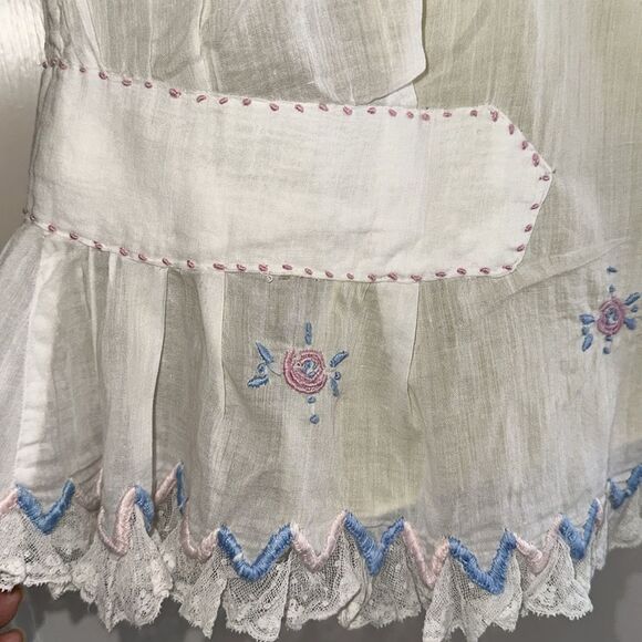 Antique/vintage homemade thin white‎ cotton lawn embroidered short sleeve blouse - Picture 9 of 12